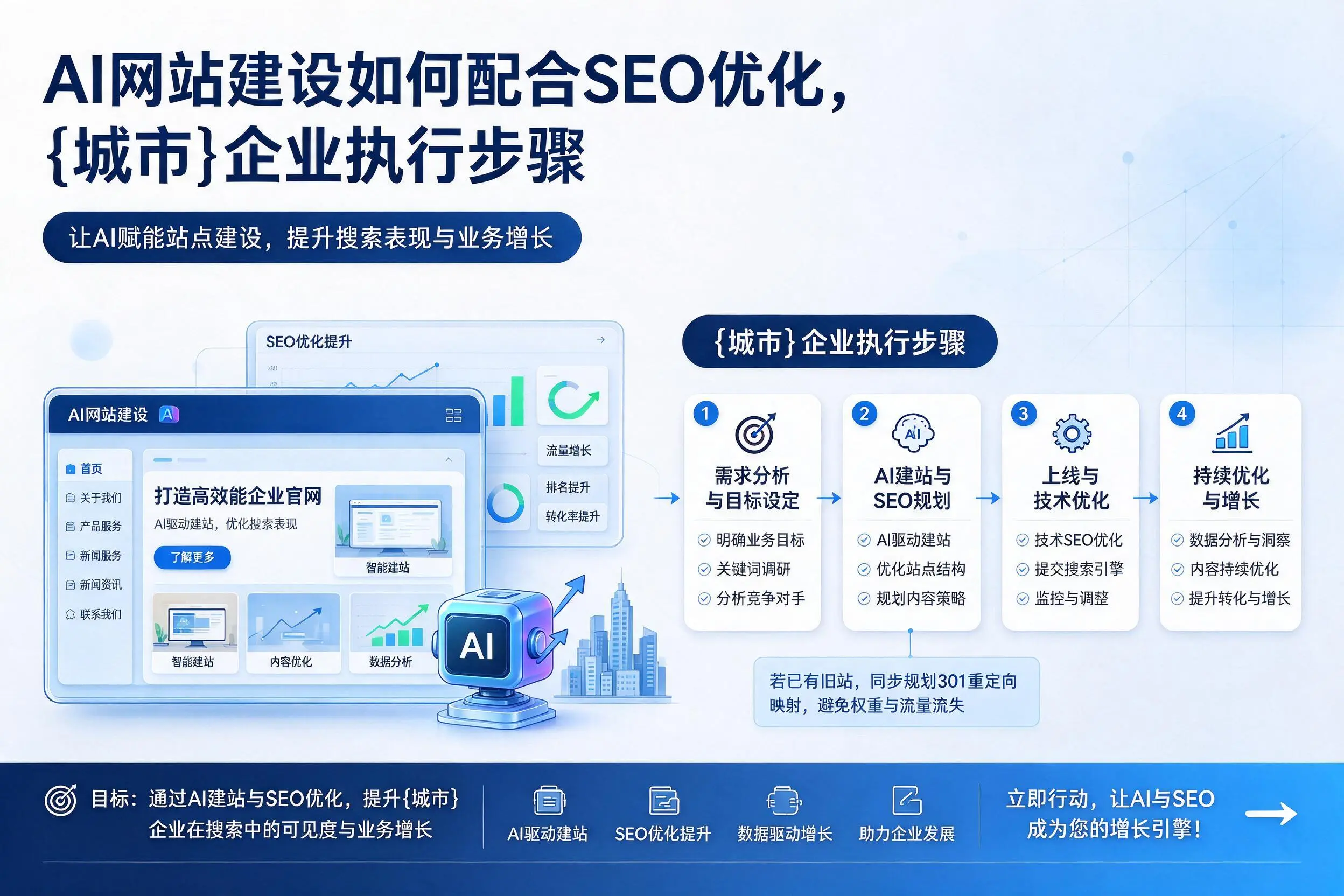 AI网站建设如何配合SEO优化,五家渠企业执行步骤