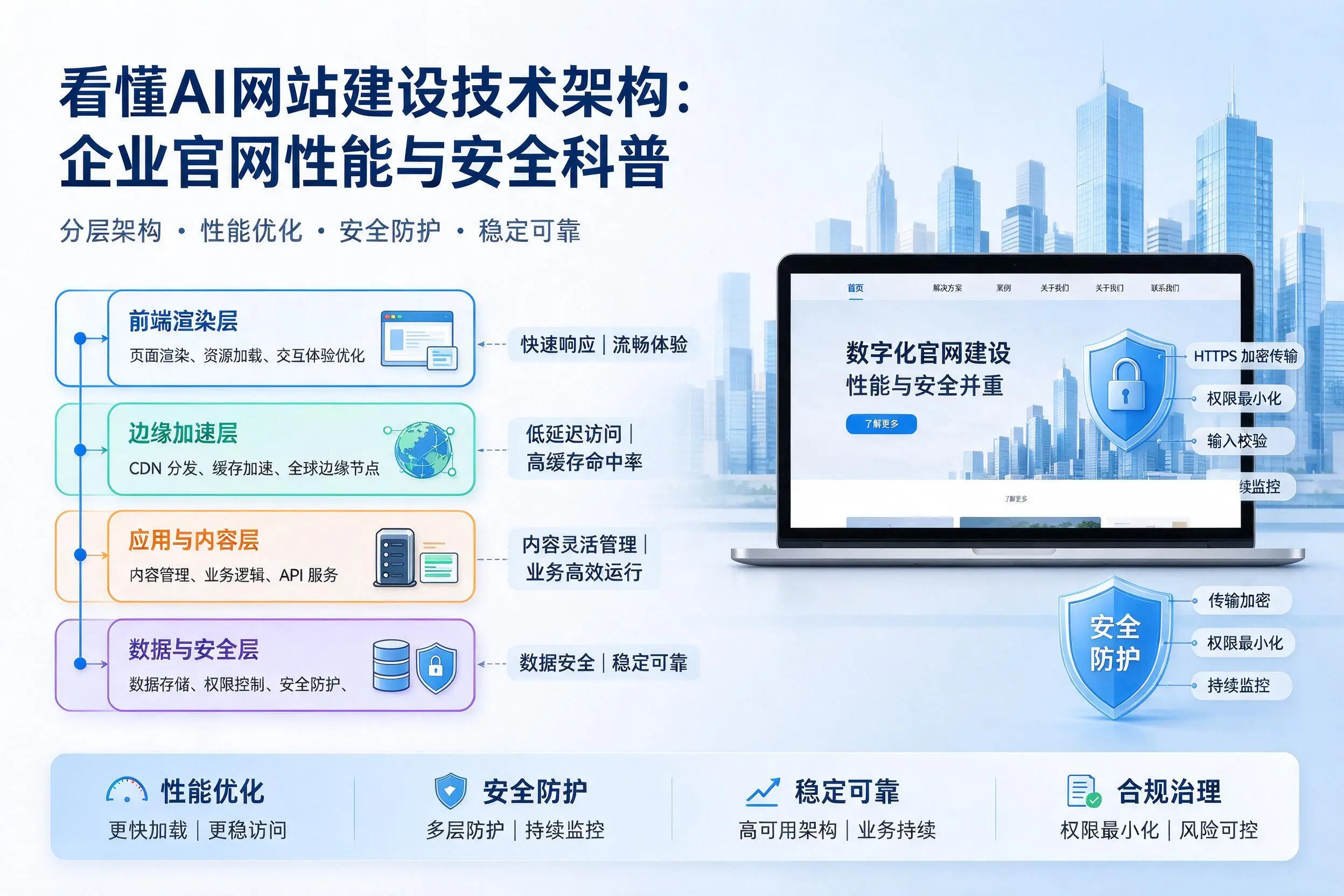 看懂AI网站建设技术架构：五家渠企业官网性能与安全科普