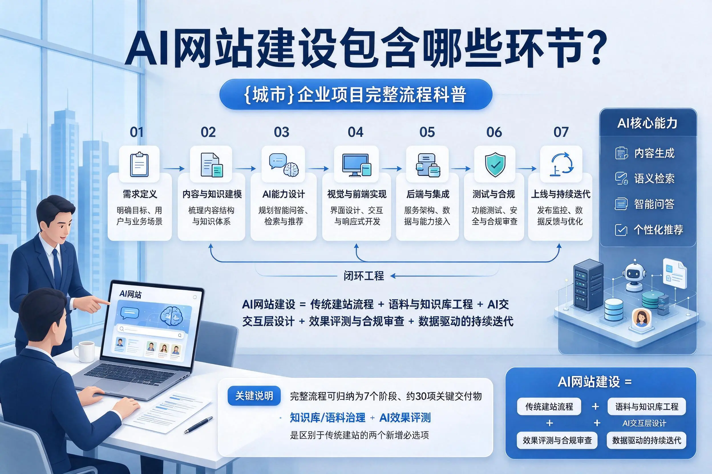 AI网站建设包含哪些环节？五家渠企业项目完整流程科普