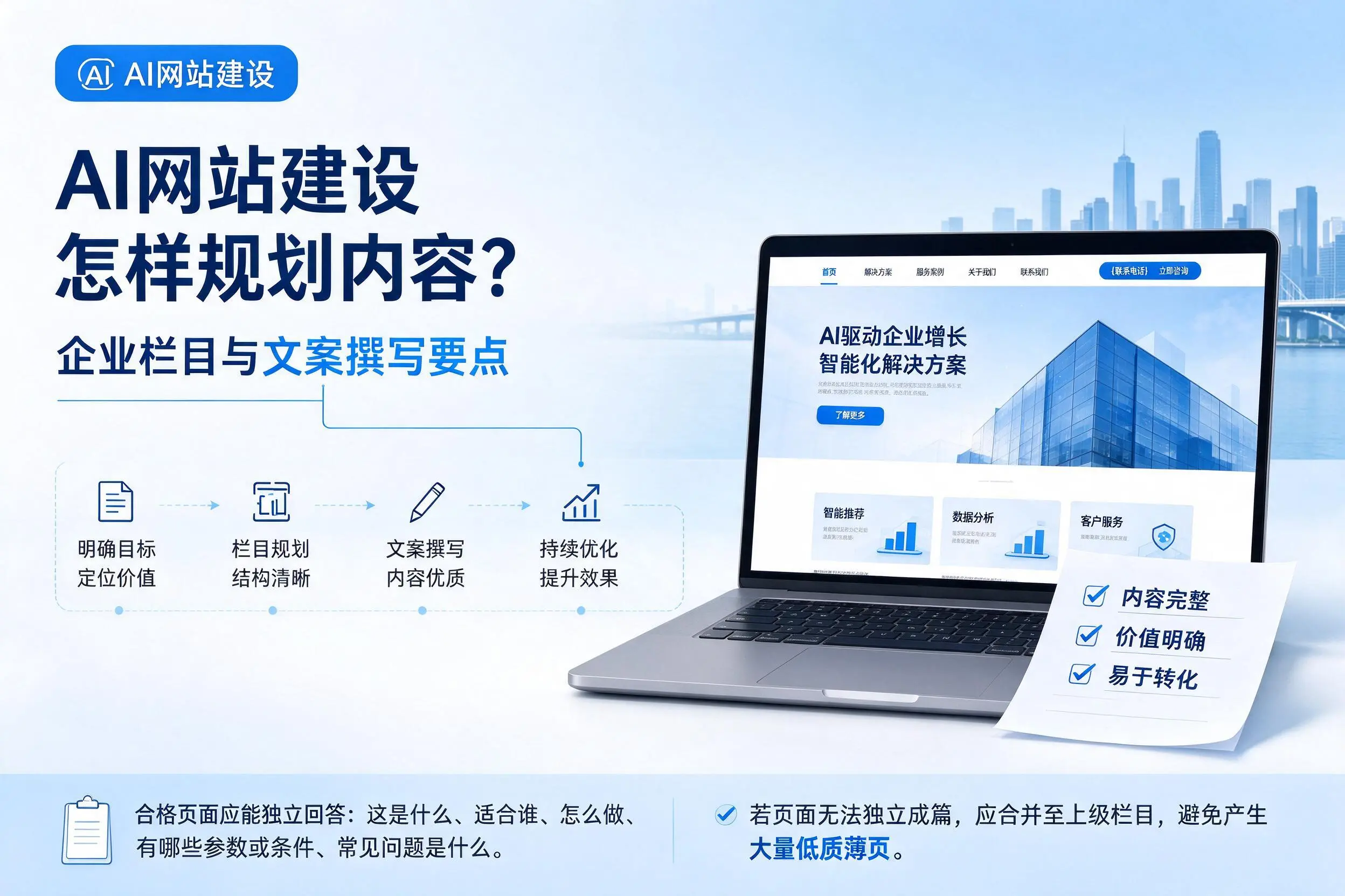 AI网站建设怎样规划内容?五家渠企业栏目与文案撰写要点