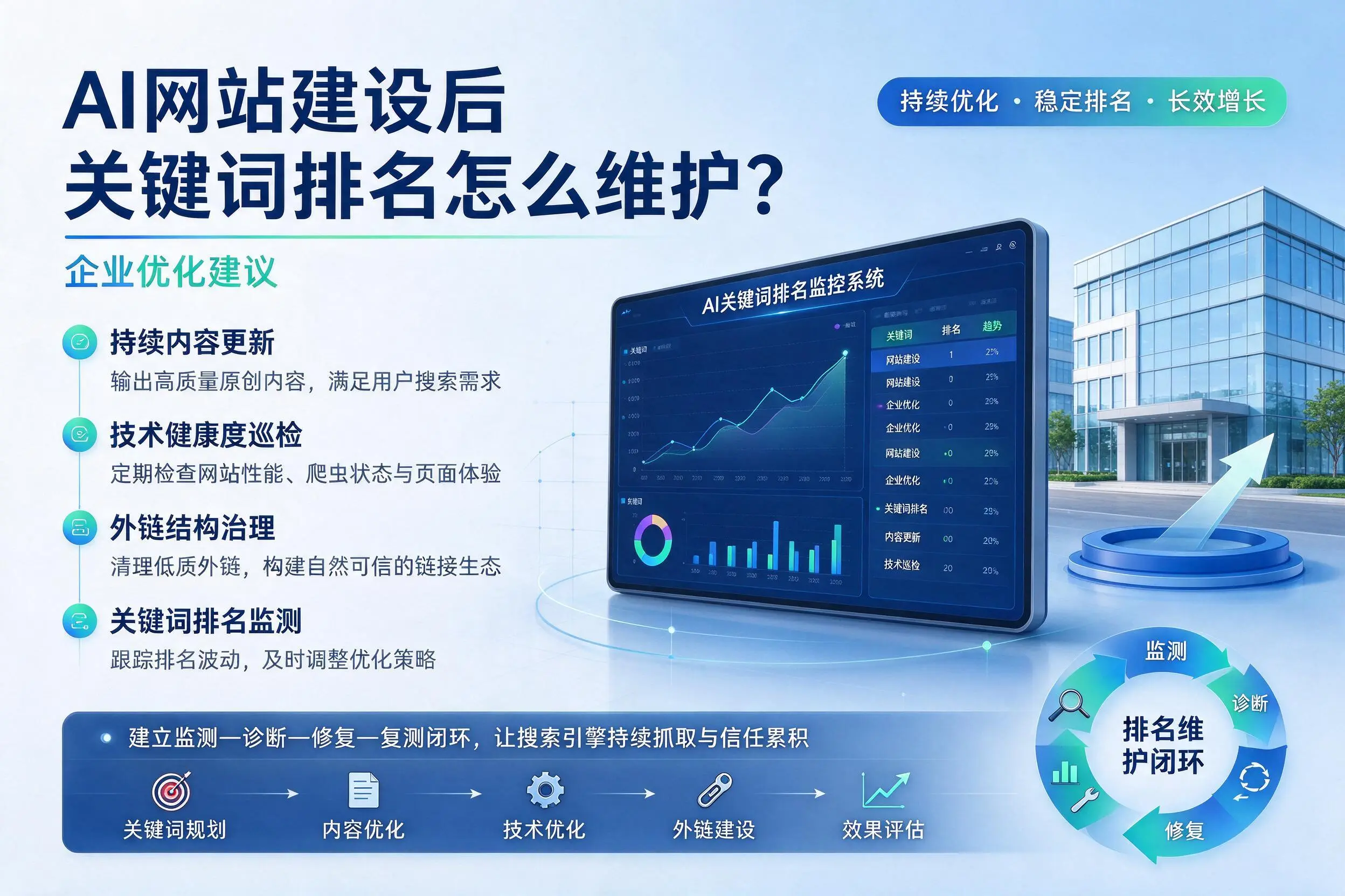 AI网站建设后关键词排名怎么维护?五家渠企业优化建议
